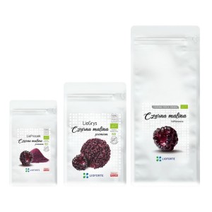 ZESTAW MALINA CZARNA BIO PREMIUM LIOFORTE W TRZECH ODSŁONACH - CAŁA, PROSZEK, GRYS