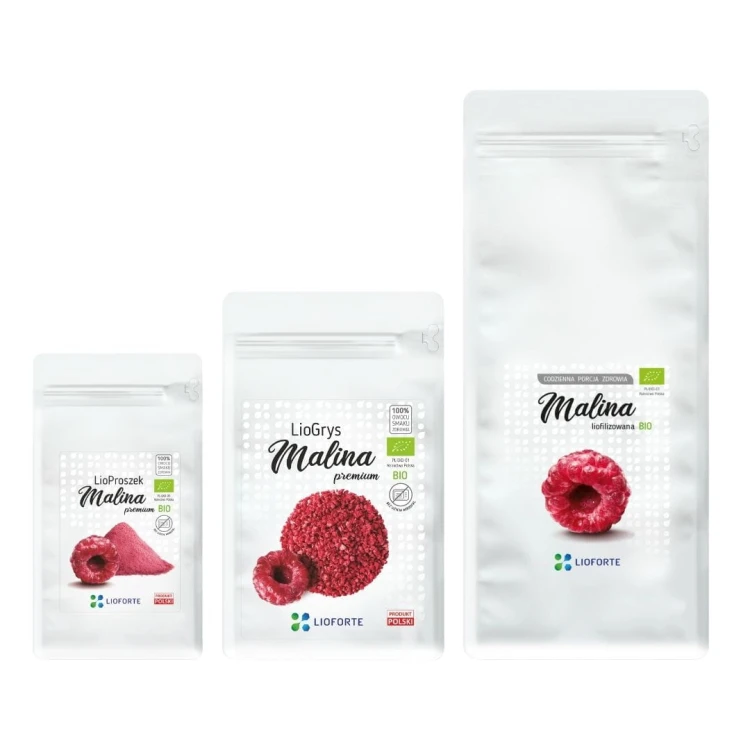 ZESTAW MALINA BIO PREMIUM LIOFORTE W TRZECH ODSŁONACH - CAŁA, PROSZEK, GRYS