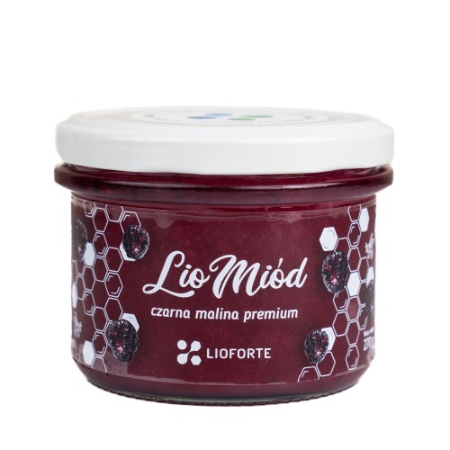 miód_czarna_malina_liofilizowana_Lioforte_słoik_270g
